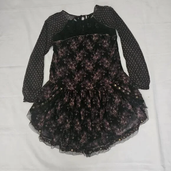 Free People Women's Midnight Garden Combo Sheer Long Sleeve Elsie Dress XS/TP - Picture 4 of 14